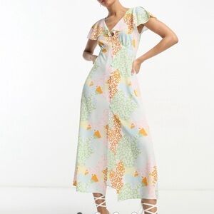 ASOS Pastel Floral Maxi Dress in Pink, Green & Orange size 6 Resort Summer